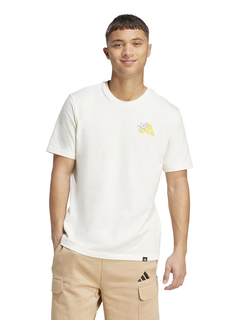 اديداس تيشيرت رجالي أبيض بطبعة جبن بأكمام قصيرة